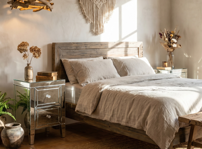 ibiza mirrored bedside draws set