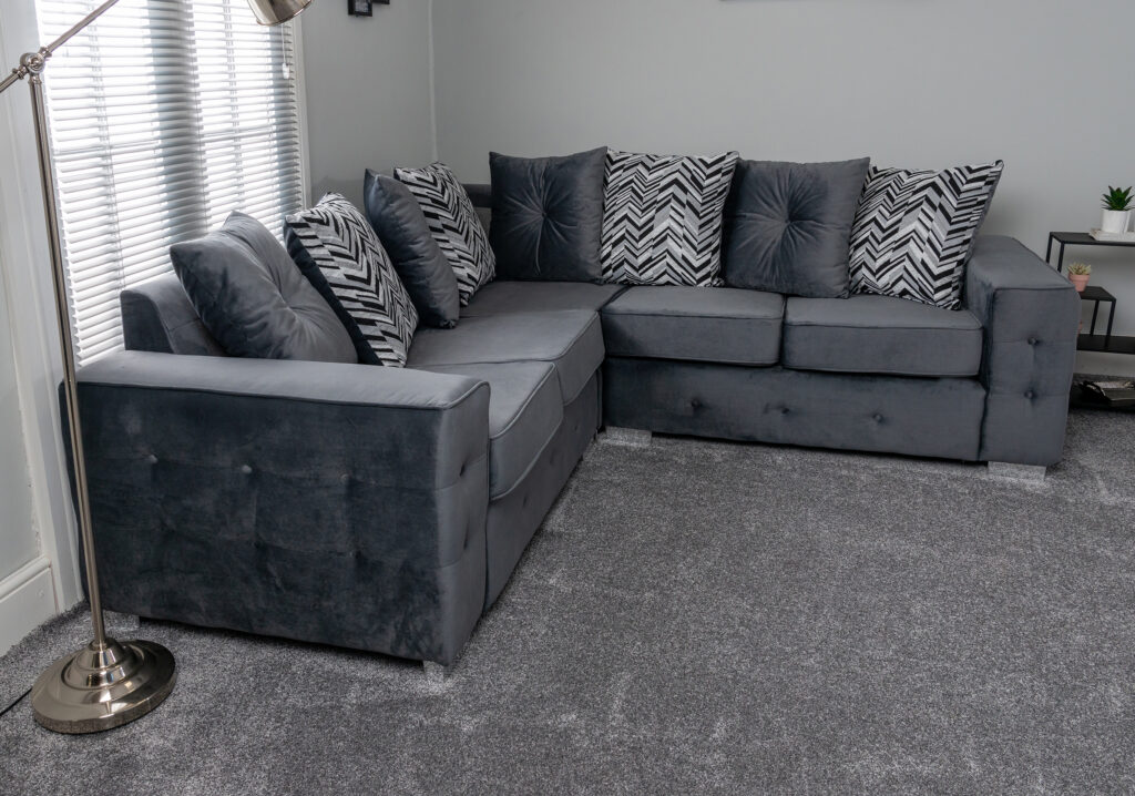 Grey Plush Porto Corner Sofas Pay Weekly or Monthly