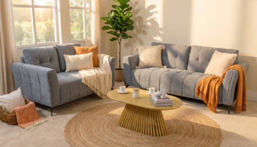 penelope 3 and 2 seater sofa set grey with silver piping (1)