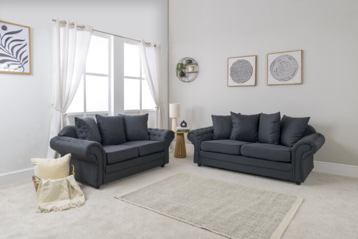 Chloe 3 & 2 Charcoal Seater Sofa Set - Image 9