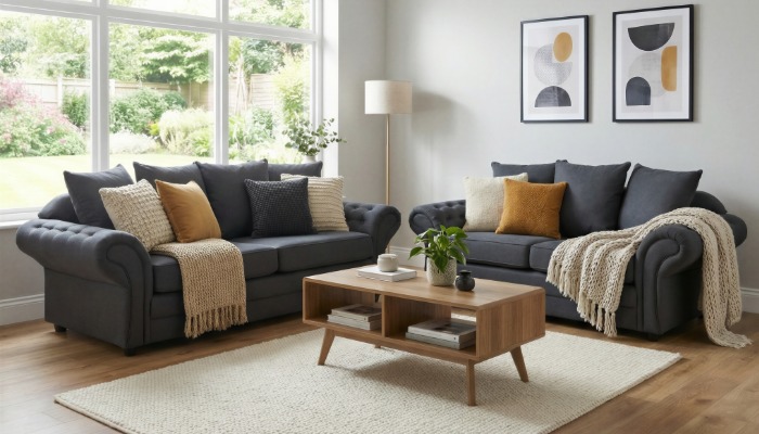 chloe charcoal 2 and 3 seater sofa