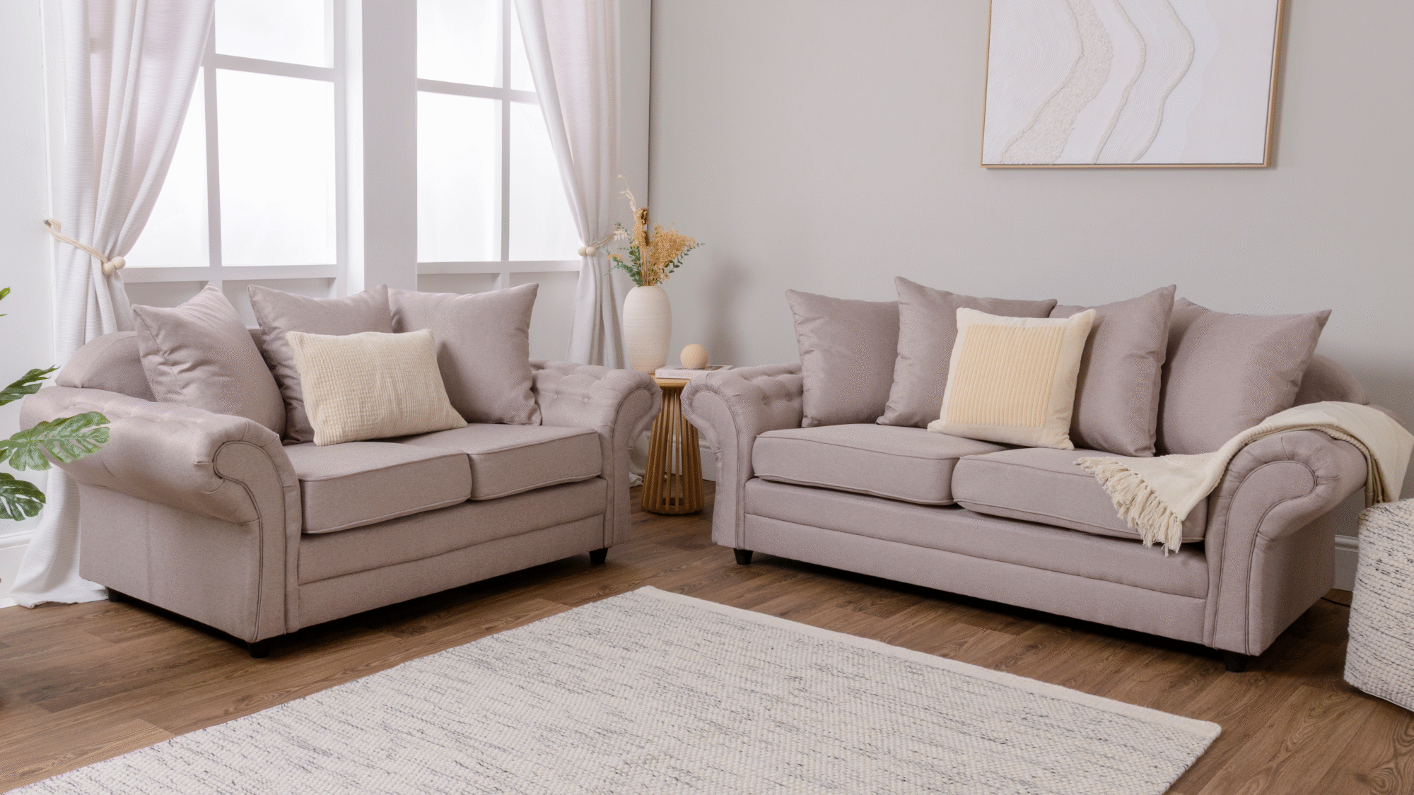 Chloe 3 & 2 Beige Seater Sofa Set - Image 9